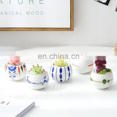 Wholesale White Porcelain Flowerpot Japanese Flower Pot Hand Painted Creative Ceramic Mini Pot