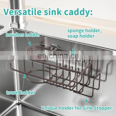 High Quality Metal Wire Punch-Free Kitchen Bathroom Accessories Organizer Self Adhesive Drain Sink Drying Rack Sponges Holder photo-3