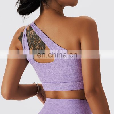 Sexy Hollow One Shoulder Printed Yoga Bras Women Custom Logo Backless Sports Tube Tops