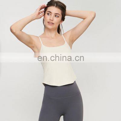 New Summer Sexy Ribbed Casual Strap Sports Built In Bra Fixed Pads Tank Top Soft Women Workout Gym Yoga Fitness Wear Clothes