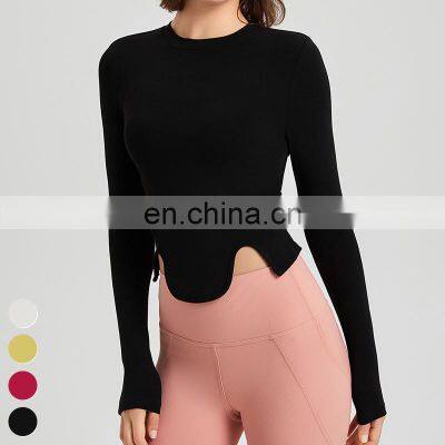 Wholesale Fashion Slim High Quality Running T-shirt Workout Wear Fitness Shirt Sports Tops Women Long Sleeve Yoga T Shirt photo-5