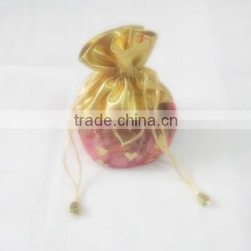 2016 Wholesale Rust Gift Organdy Drawstring Printed Ribbon Packing Bags/Party wrapping gifts