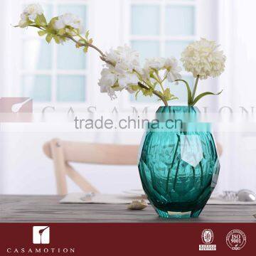 Casamotion Shiny Modern Small Diamond Turquoise Color Handmade Glass Vase