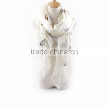 2016 Spring Newest Colorful Leaf Hand Embroidery Designs Cotton Scarves photo-4