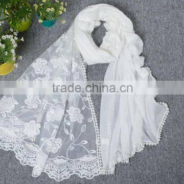 2016 Autumn Winter Large Long Plain Cotton Linen Lace Flower Scarf Quality Choice photo-3