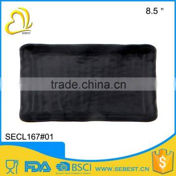 high quality 8.5 inch square plastic melamine black dinner plate