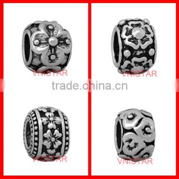 Vnistar new arrival Antique silver plated spacer beads flower stamped style fit for European bracelet wholesale