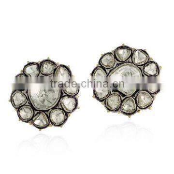 Diamond Studded Vintage Earrings jewelry, 14k Rose Cut Diamond Earrings, 925 Silver Diamond Fashion Earrings Pave Jewelry