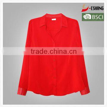 Ladies chiffon formal design with PU leather red shirt