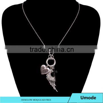 Ball Chain Mens Vintage Style Angel Wing Cross Heart Circle Charm Necklace