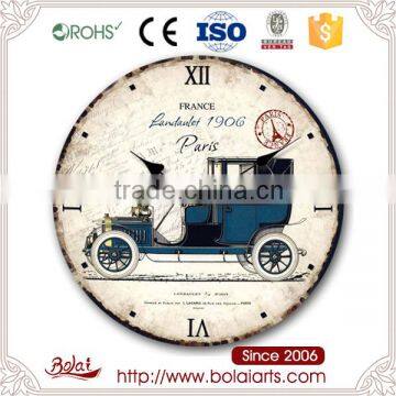 French blue car pattern of good quality material mdf wall clock for study