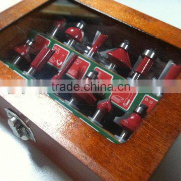 TC-012B 12PCS TCT Router Bit Set In Wooden Display Box For DIY Market