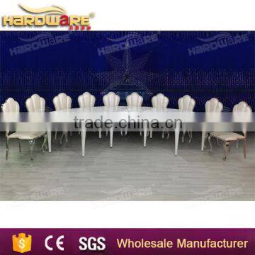 hotel luxury dining banquet table , golden metal frame white dining table