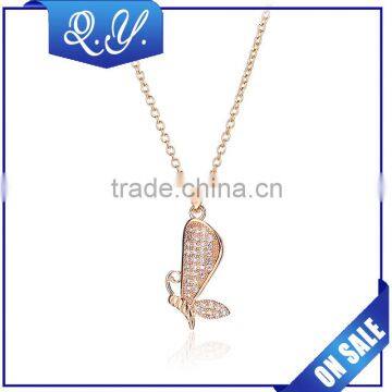 Rose Gold Plated Butterfly Necklace Crystal Rhinestone Butterfly Pendant Jewelry