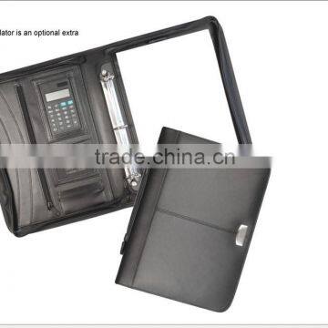 Black 3 Ring Leather Portfolio Binder With Zipper