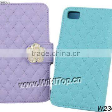 Original WHT Leather Case for Blackberry Z10.With Luxury Rose Diamond