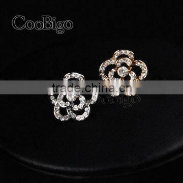 Fashion Jewelry Rhinestone Camellia Cuff-Link Gold Silver Unisex Party Gift Promotion Apparel Accessories