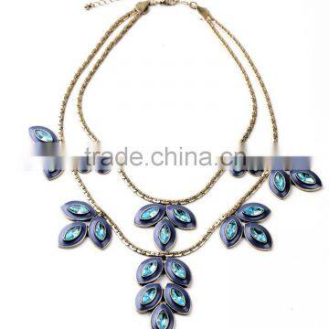 New Design Hot Sale Fashion delicate blue leaf double layer necklace, dinner party necklace, multi layer necklace