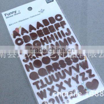 Cangnan factory Hot sale alphabet letters home wall brown felt sticker/Eco-friendly non-toxic alphabet letters felt sticker