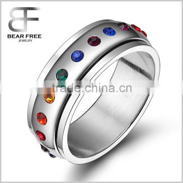 fashion stainless steel Rainbow rotating spinner ring for men and women gay