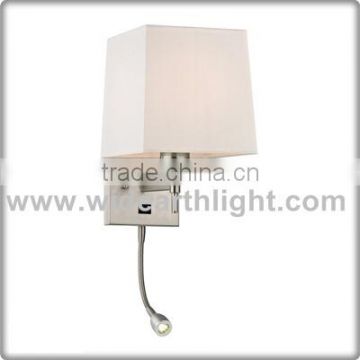 UL CUL Listed 2 Light Sconce Brushed Nickel Hotel Headboard Reading Lamp With Fabric Shade For Bedroom W40288