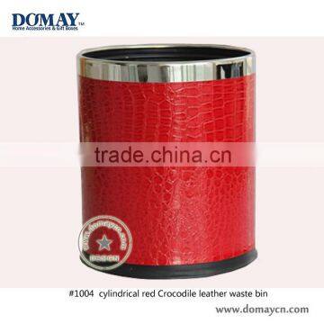 Red crocodile PU leather dust bin, Leatherette outdoor garbage bin, room waste bin