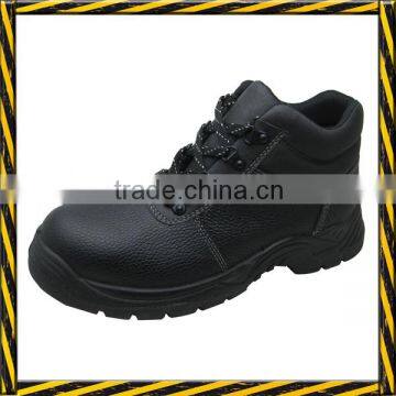 Black color genuine leather PU injection men safety shoes