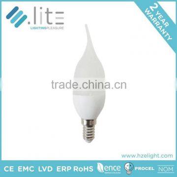 Led Lighting Candle Long Tail with tail C37 Bulb 6w IC Driver E12 E14 E26 E27 Base CE RoHS Certifications Plastic Plus Aluminium