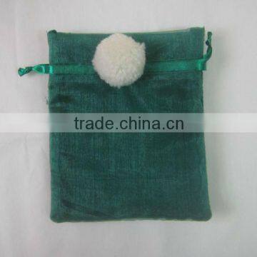 HOT SALE! Green Organza Gift Bag, Organdy Mesh Wine Bottle Bag w/ Pom Pom