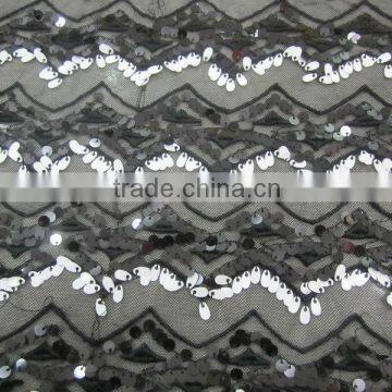 dangling wavy spangle sequin embroidery mesh fabric for dress