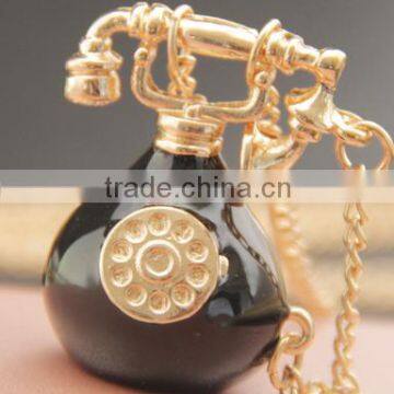 Resin Alexander Graham Bell Black Telephone Long Gold Chain Necklace