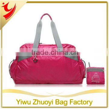 Durable Red Folded Polyester Duffle Bag In Small Zipper Pouch