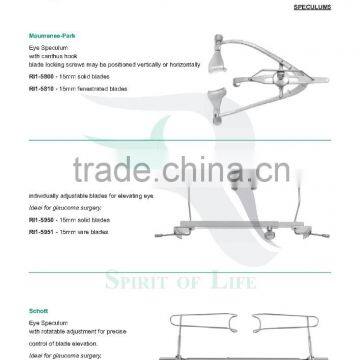 Maumenee-Park Eye Speculum, Smirmaul Eye Speculum, Schott Eye Speculum with rotatable adjustment