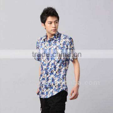 Latest OEM pure cotton floral short sleeve UK style popular satin men's printed shirts