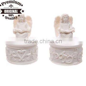 polyresin white seat angel trinket box