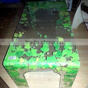 green leves tea table ceramic digital print glass, tempered glass, hot bent glass