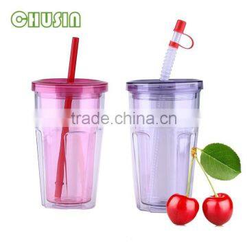 Colorful Paper Insert Double Wall Plastic Coffee Tumbler