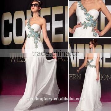 Top Sale new coming one shoulder white dresses with embroidered pattern