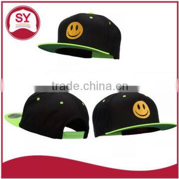 Smiley Face Embroidered Two Tone flat snap cap hat