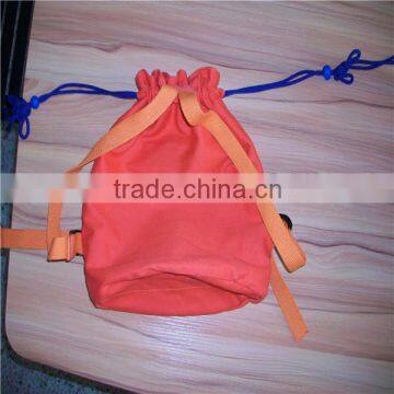 plain red color Promotional Canvas Drawstring Canvas Backpack/ double nylon strings bag with China knots