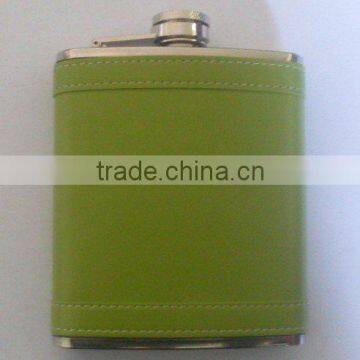 Hip flask stainless steel with leather covered