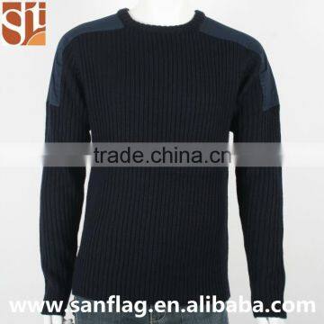 High quality newest men long sleeve with shoulder patch jumper acrylic/wool winter rib knit sweater import direct from china