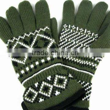 2013new arrival acrylic fairisle jacquard knit mens pigskin suede edged glove