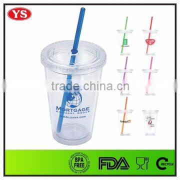 BPA Free double wall 16oz acrylic tumbler with straw for promotion