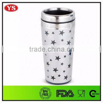 Customized 16 oz Double wall plastic travel mug with photo insert