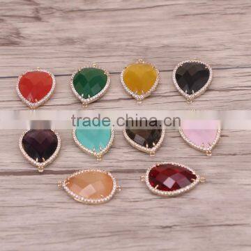 Mix Color Faceted Crystal Glass Connector Beads Drop shape with Pave Zircon Gem Charm For Making Jewelry