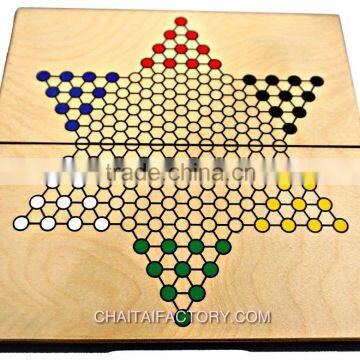Silkscreened Folding CHINESE CHECKERS Travel Set in WOOD