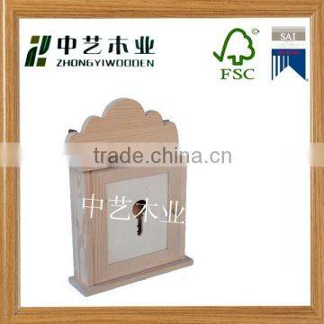 Wooden key storage box with clear window,customized wooden box with hook