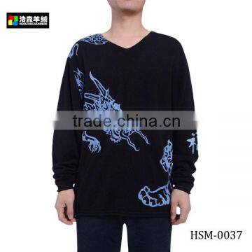 Fashion Knitted Black Cashmere Sweater, Fashion Aqua Black Cashmere Sweater