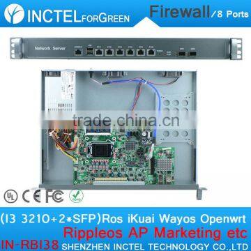 ROS 8 Gigabit Flow Control 1U Firewall Sever with I3 3210 CPU 1000M 6 82574L 2 groups Bypass 2 82580DB fiber ports IN-RBI38